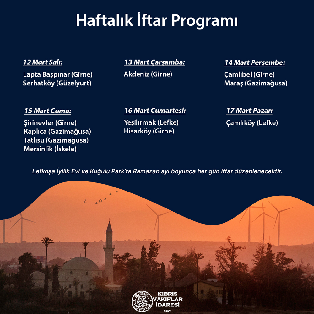 Kıbrıs Vakıflar İdaresi Haftalık İftar Programı