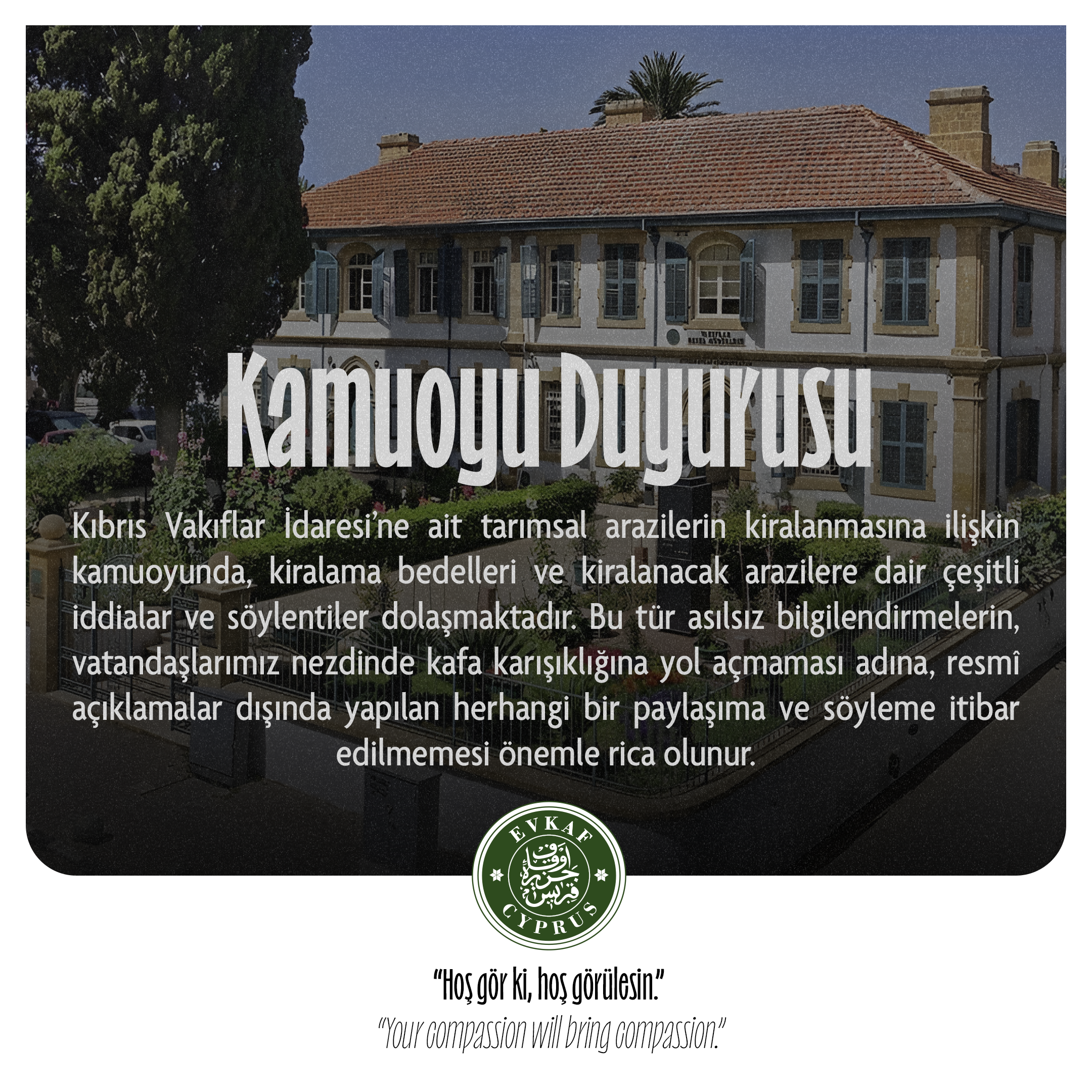 Tarımsal Arazilerin Kiralanmasına İlişkin Komuoyuna Duyuru