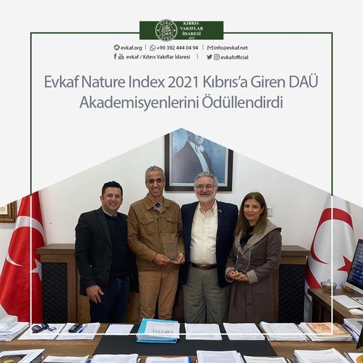 EVKAF, NATURE INDEX 2021-KIBRIS’a GİREN DAÜ AKADEMİSYENLERİNİ ÖDÜLLENDİRDİ.